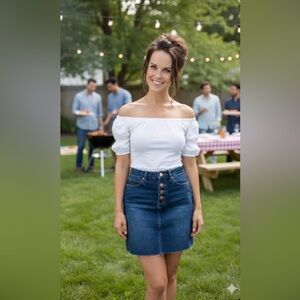 YMI button fly jean skirt